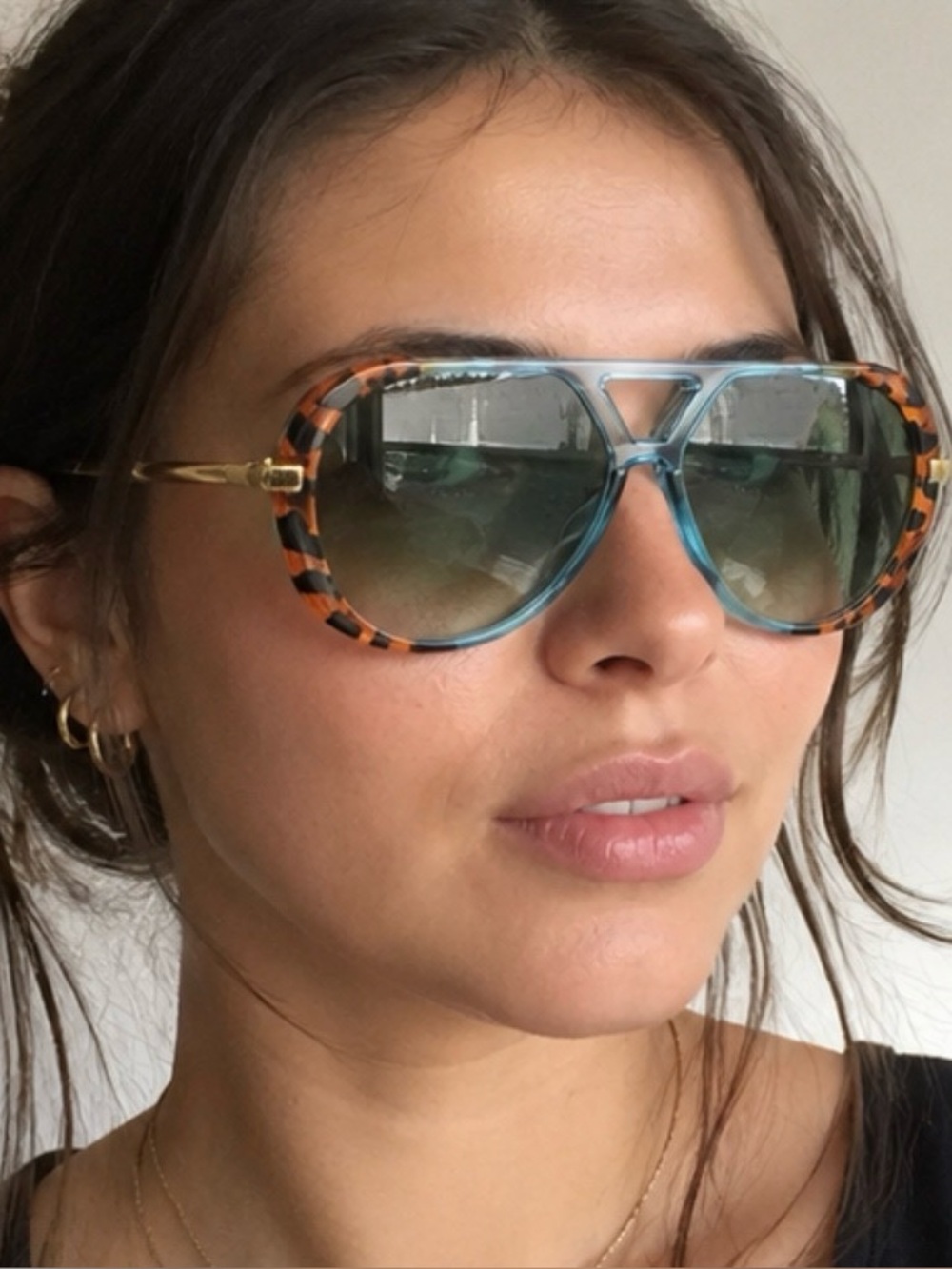 Vintage Y2K Tortoise Frame Blue Tint Sunglasses Retro Oversized Shades